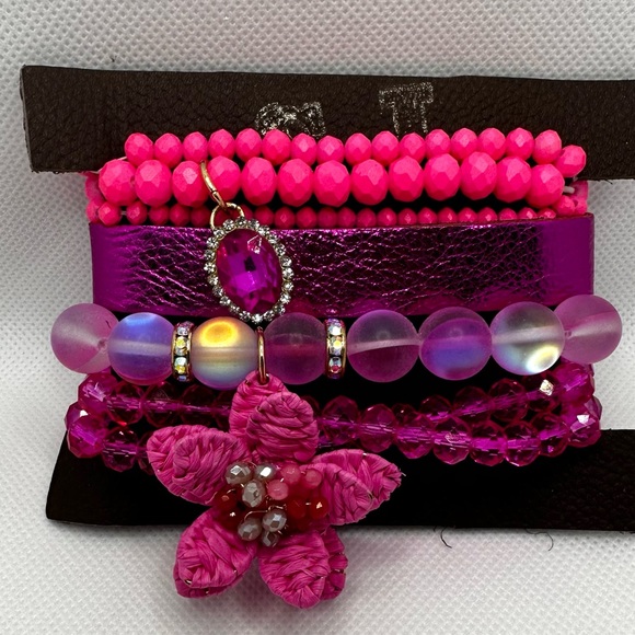 ⭐️NEW Sandra Ling Artisan Handmade Leather and Stretch bead Bracelet Set Stack - Picture 2 of 4